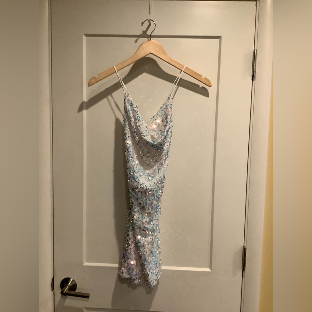 Lucy in the Sky White Iridescent Sequin Backless Mini Dress